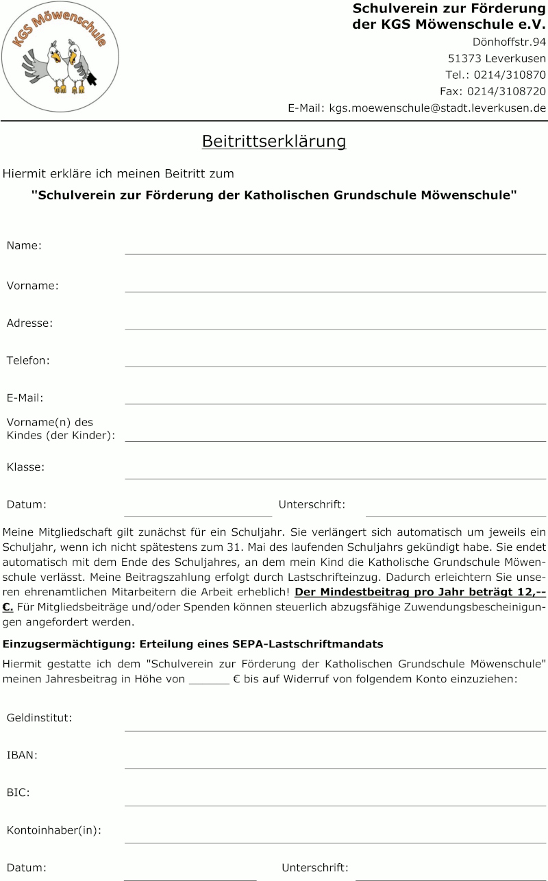 Beitrittserkärung Förderverein KGS Möwenschule